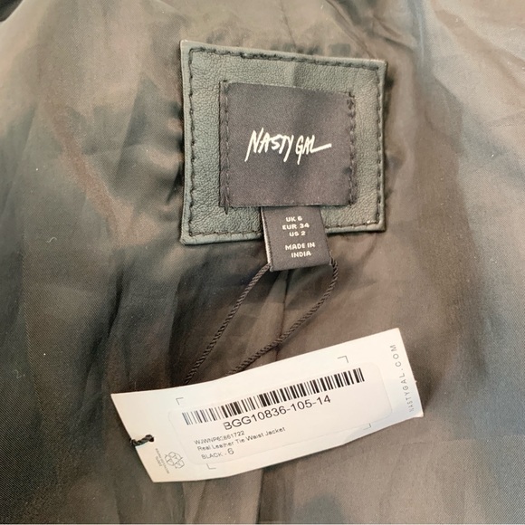 🖤 Nasty Gal Black Real Leather Oversized Tie-Waist Shirt Jacket Shacket - Picture 12 of 13